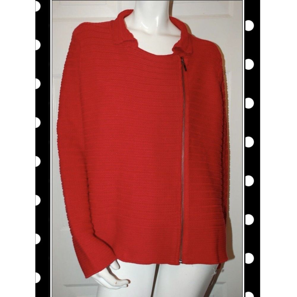 NWT-$90 TRENDY Coldwater Creek AsymmetricaL ZIP‎ RED Cardigan Sweater 1X 18W-NEW